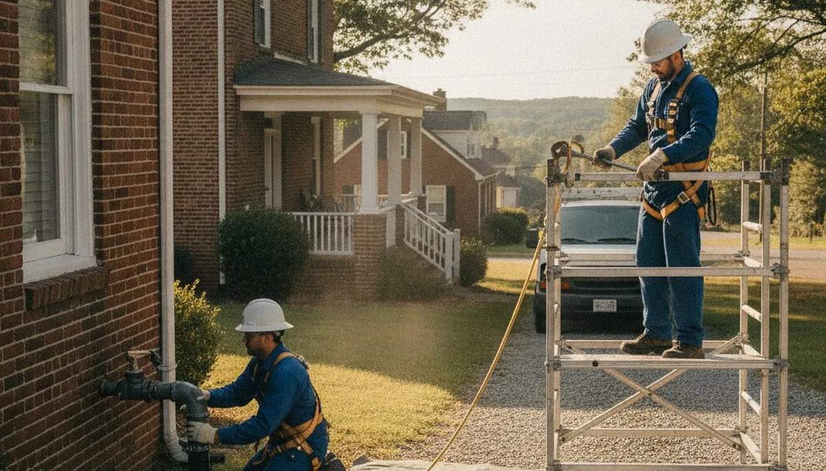 Plumber repairing a pipe in Lynchburg, VA for residential plumbing service