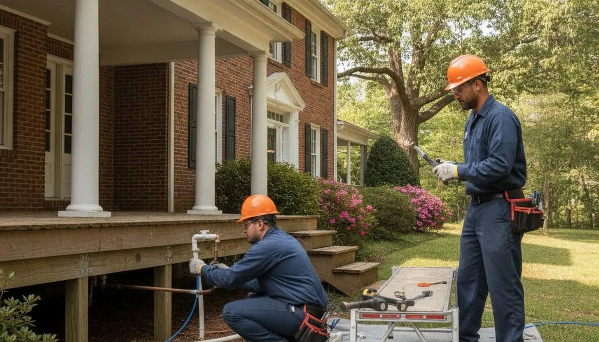 Plumber repairing a pipe in Lynchburg, VA for a local plumbing repair service