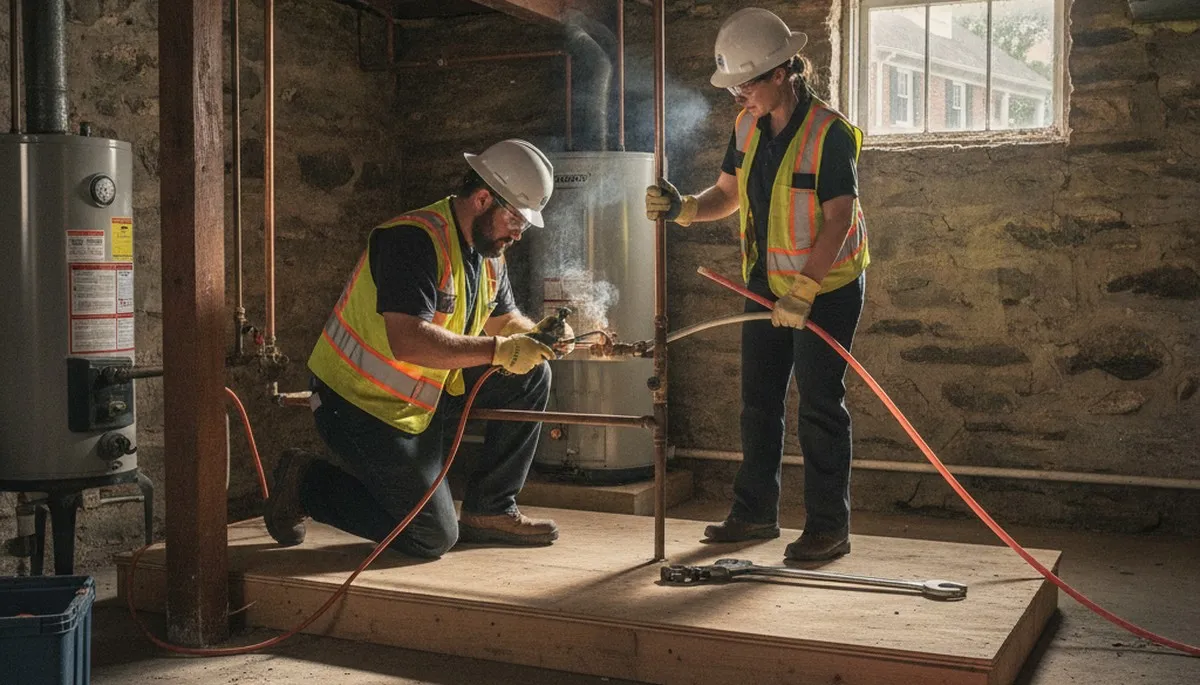 Plumber repairing a leak in Lynchburg, VA for fast plumbing repair service