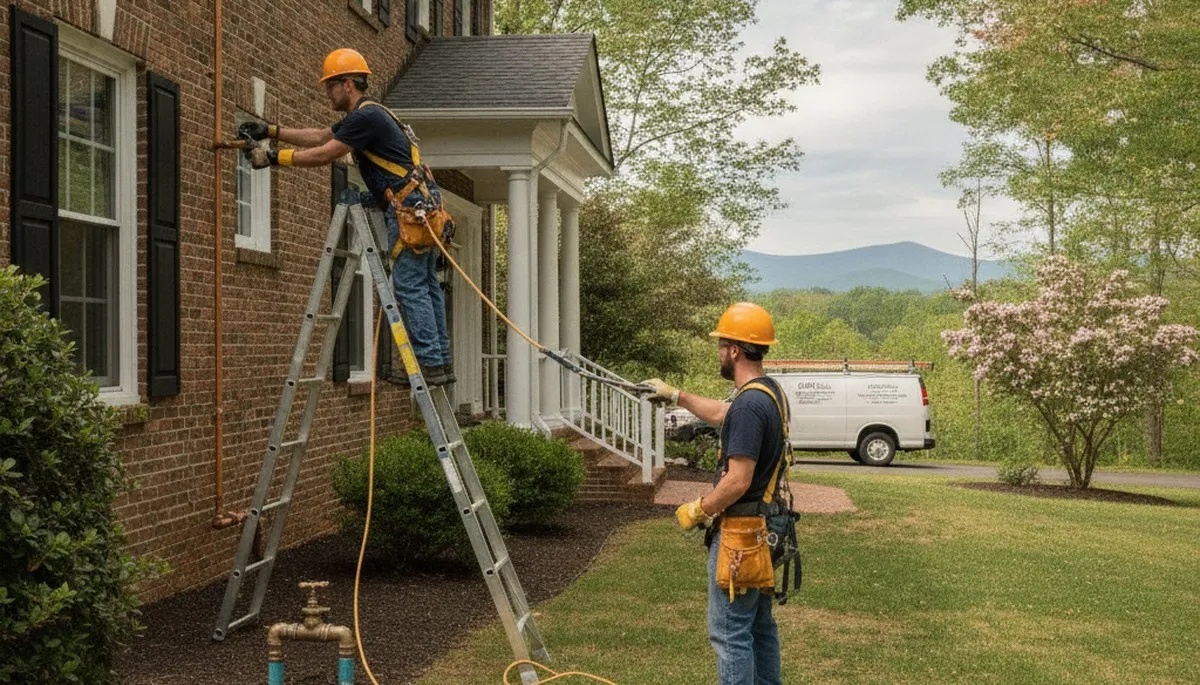 Plumber repairing a pipe in Lynchburg, VA for professional plumbing repair services
