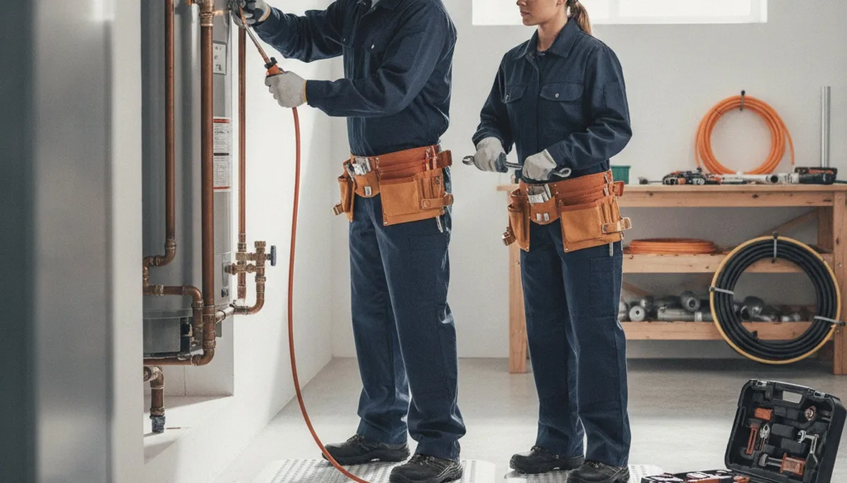 Plumber repairing a pipe in Lynchburg, VA for residential plumbing service