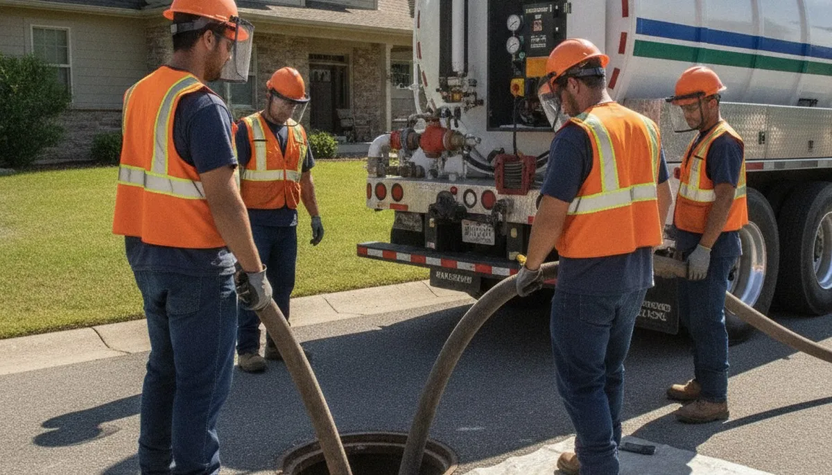 Septic pumping truck servicing a Lynchburg, VA home for On Call Plumbers