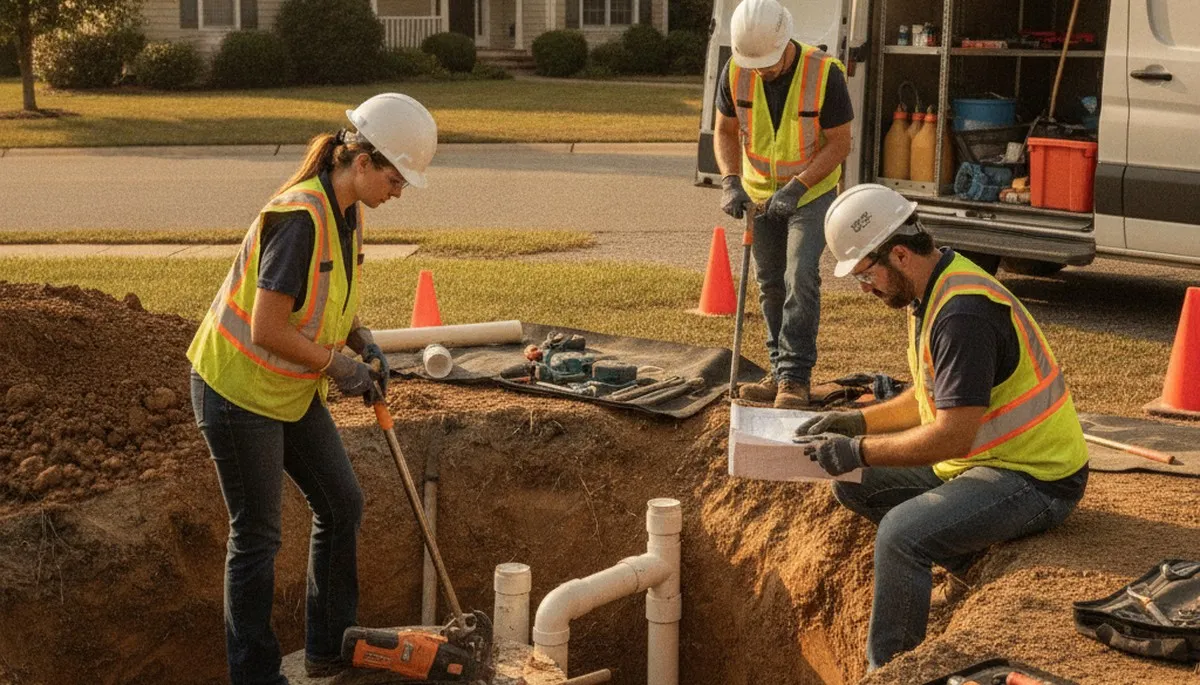 Lynchburg, VA plumber inspecting septic repair service for a residential plumbing system