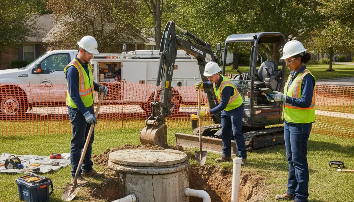 Septic repair plumber inspecting a Lynchburg, VA home septic system for service and assessment