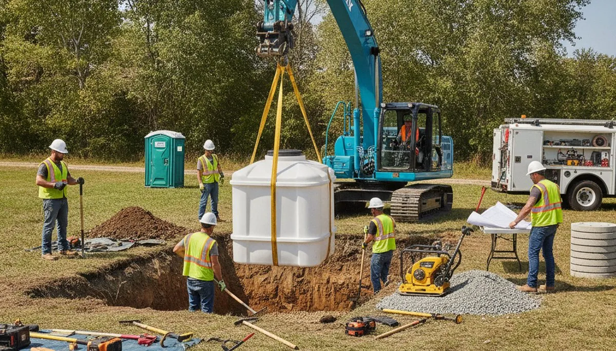 Septic tank installation in Lynchburg, VA for a residential plumbing service crew