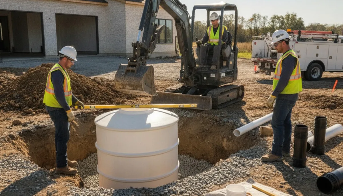 Septic tank installation crew serving Lynchburg, VA homes with professional plumbing service