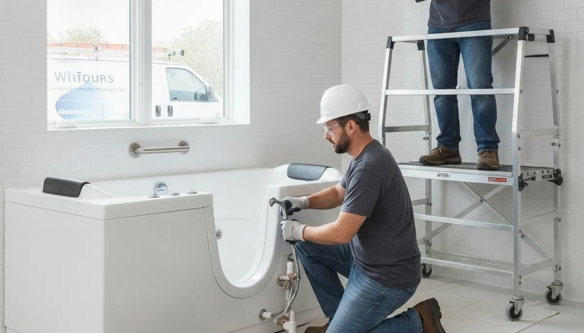 Walk-in tub installation by Lynchburg, VA plumbers for safer home bathing