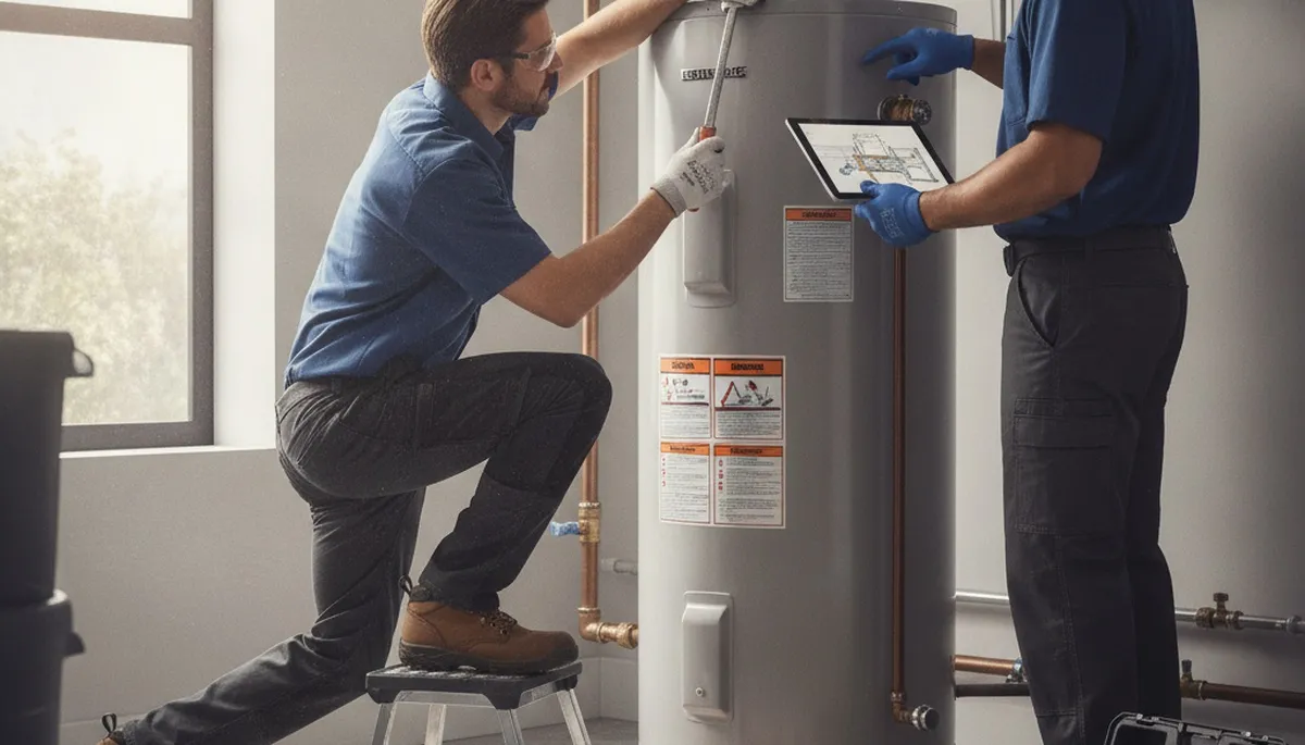 Water heater repair technician servicing a Lynchburg, VA home for same-day plumbing service